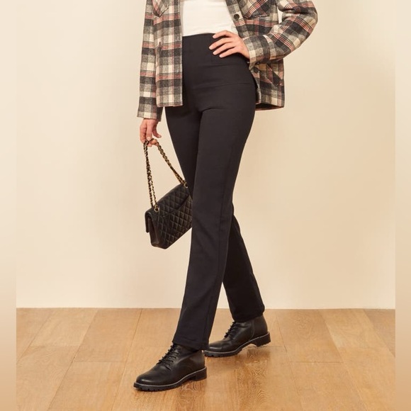 Reformation Sera Pants Black Back Zipper Form Fitting Straight Leg Size 10 - Picture 2 of 7